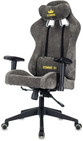 Кресло игровое Zombie 51 велюр серый Light-19